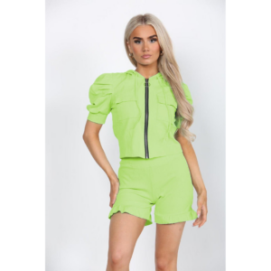 Front Pocket Zip Up Suit Ribbed Hooded Lounge Wear Short Set