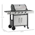 Deluxe Stainless Steel 4+1 Burner Gas BBQ Grill with Trolley & Cabinet