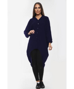 High-Low Oversized Button Long Top Shirt Dress with Hem and Long Sleeves