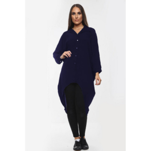 High-Low Oversized Button Long Top Shirt Dress with Hem and Long Sleeves