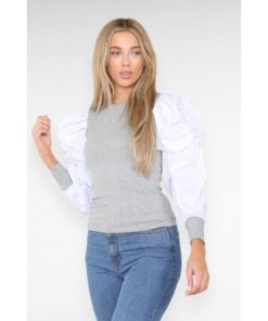 Oversized Puff Sleeves Ribbed Top