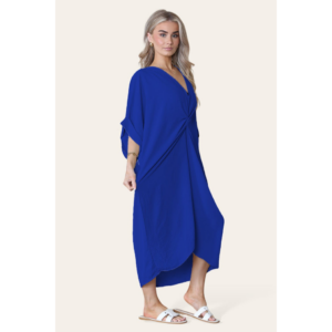 Womens V-Neck Tie Knotted Twisted Front Oversized Longline Midi Dress