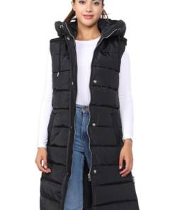 Ladies Girls Long Hooded Puffer Warm Padded Sleeveless Gilet Bodywarmer Zipper