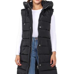 Ladies Girls Long Hooded Puffer Warm Padded Sleeveless Gilet Bodywarmer Zipper