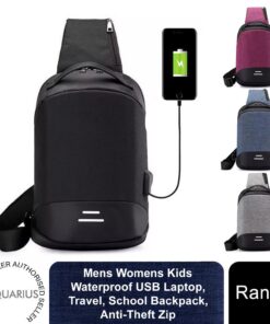 Mens Womens Kids Waterproof USB Laptop, Travel, School Backpack, Anti-Theft Zip