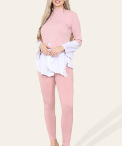 Ribbed Lounge Wear Flared Shirt and Leggings Co-Ord Set