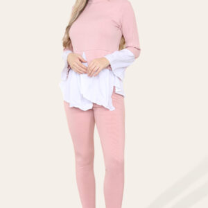 Ribbed Lounge Wear Flared Shirt and Leggings Co-Ord Set