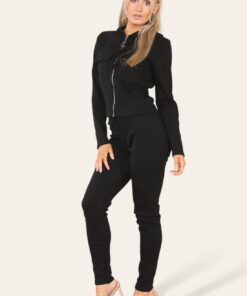 Front Pocket Zip Suit Ribbed Hooded Lounge Wear Set