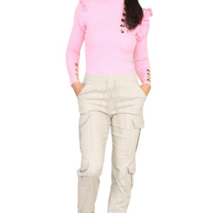 Cargo Pockets Pants Women High Waist Cropped Slim Fit Trouser