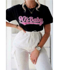 Ladies Oversized 90s Baby Short Sleeves T Shirt Top