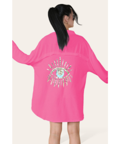 Oversized Long Sleeve Gold Sequin Eye Button Up Shirt