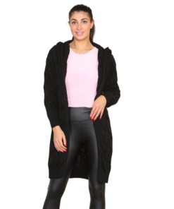 Knitted Cables Hooded Long Over Sized Cardigan