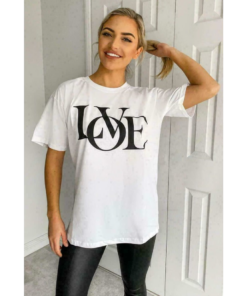 Ladies Oversized Love Print Slogan Short Sleeves T Shirt Top