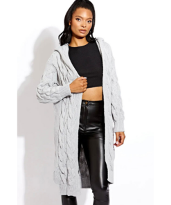 Ladies Cable Knit Hooded Cardigan