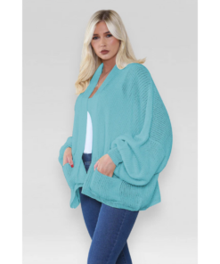 Stylish Oversized Cropped Knitted Cardigan with Balloon Pockets