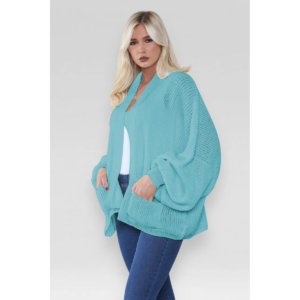 Stylish Oversized Cropped Knitted Cardigan with Balloon Pockets