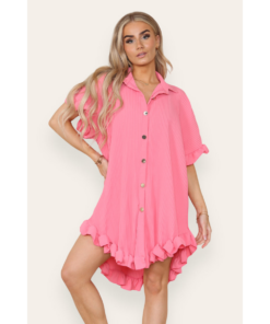 Over Sized Italian Gold Button Pleated Frill Ruffle TikTok Dress Top