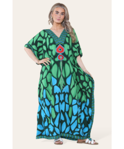 Long Dress with V-neck and Bold Abstract Print