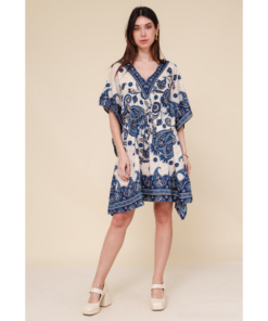 Short kaftan dress round mosaic flower