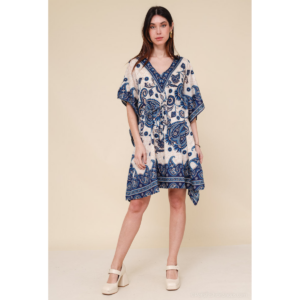 Short kaftan dress round mosaic flower