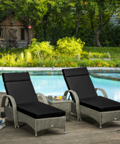 Set of 2 Lounger Cushions Deep Seat Patio Cushions with Ties Black
