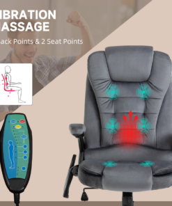 Executive Reclining Chair w/ Heating Massage Points Relaxing Headrest Grey