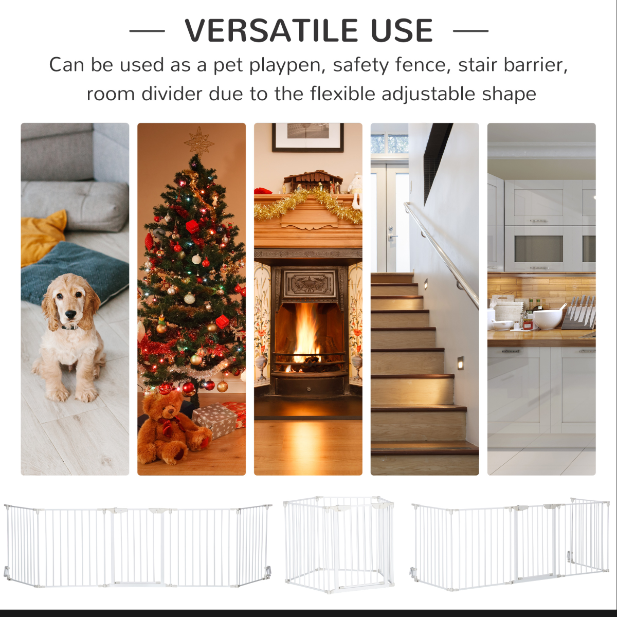 Pet Gate 5-Panel Dog Playpen for Indoor Stair Barrier W/ Walk Through Door White - Image 4