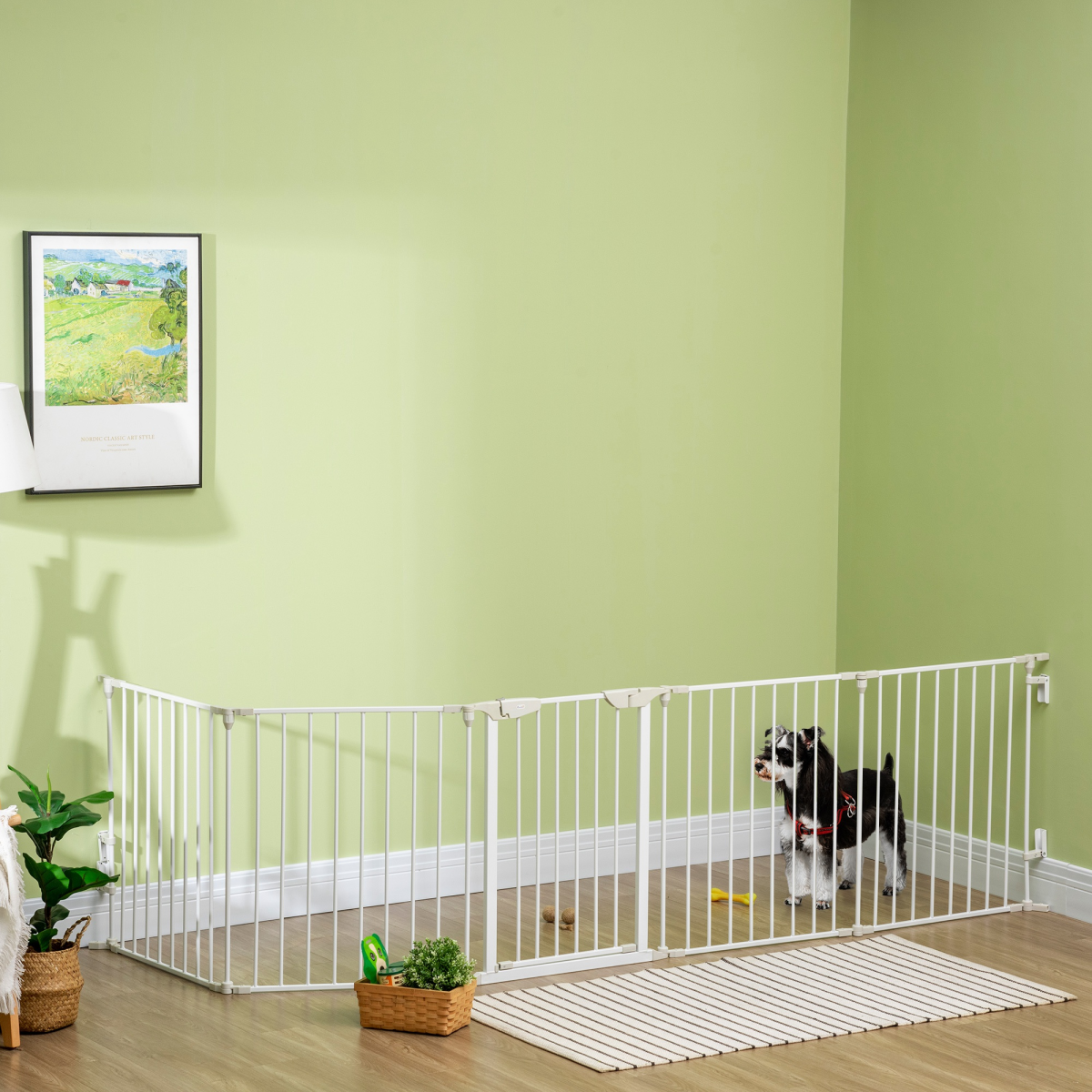 Pet Gate 5-Panel Dog Playpen for Indoor Stair Barrier W/ Walk Through Door White - Image 7