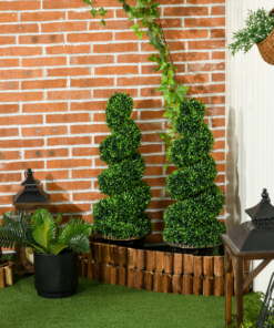 HOMCOM Set of 2 Potted Artificial Plants, Topiary Spiral Boxwood Trees, 90cm