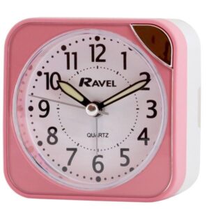 Ravel Pink Square Travel Alarm Clock - Compact Quartz, Precise RC001.2
