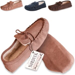 Nordvek Womens Sheepskin Suede Moccasin Slippers With Suede Sole - 431-100