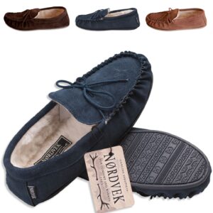 Nordvek Mens Sheepskin Suede Moccasin Slippers With Rubber Sole - 422-100
