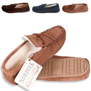 Nordvek Womens Sheepskin Suede Moccasin Slippers With Rubber Sole - 430-100