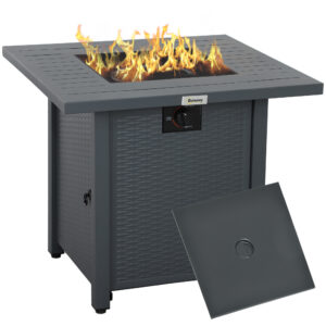 Outsunny 40,000 BTU Gas Fire Pit Table with Lid & Protective Cover - Grey