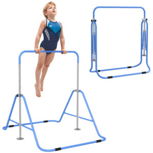 HOMCOM Kids Gymnastic Bar w/ Adjustable Height, Foldable Training Bar - Blue