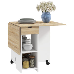 HOMCOM Foldable Dining Table, Drop Leaf Table with Storage for Kitchen, Oak