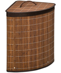 HOMCOM 55L Bamboo Corner Laundry Hamper Bamboo Laundry Basket Brown