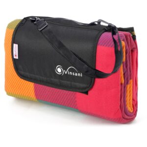 Vinsani 200 x 180cm Folding Picnic Blanket Waterproof & Sandproof Backing - Ideal for Camping & Outdoor Picnic - Rug Mat with Carry Handle