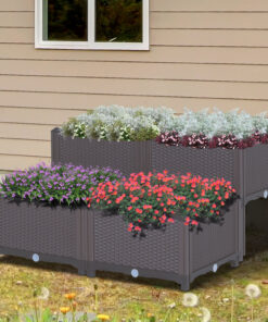 PP Set Of 4 Raised Outdoor Garden Planter Box Brown & Grey