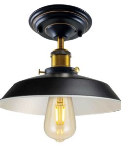 Vintage Industrial Flush Mount Ceiling Light Black Metal Bowl Light Fixture
