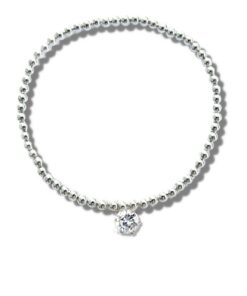Cubic Zirconia 6mm Silver Beaded Bracelet