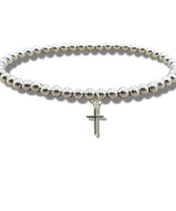 Girls Mini Cross Silver Beaded Bracelet