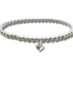 Girls Mini Puff Heart Silver Beaded Bracelet
