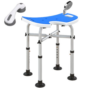 HOMCOM Aluminium Shower Stool for Elderly Disabled Non-Slip Bath Stool Blue