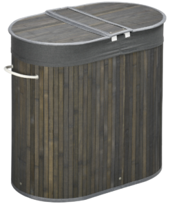 100L Bamboo Laundry Basket w/ 2 Compartments Washing Baskets Grey HOMCOM