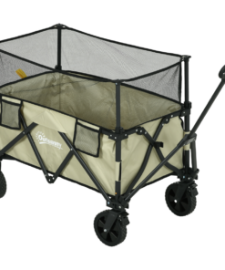 Outsunny 180L Folding Garden Trolley Wagon Cart w/ Extendable Side Walls, Khaki