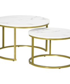HOMCOM Marble Coffee Table Set of 2, Round Nest of Tables for Living Room
