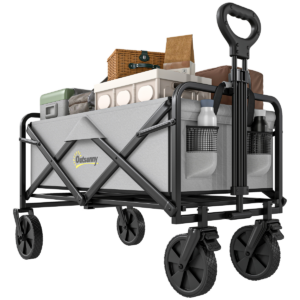Outsunny Folding Outdoor Storage Trolley Cart Bag Telescopic Handle Brakes