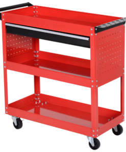 3-tier Tool Trolley Cart Roller Cabinet Storage Box Lockable Casters Red