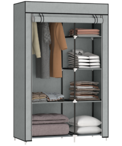 Fabric Wardrobe Portable Wardrobe with 6 Shelves 1 Hanging Rail Light Grey